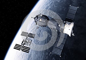 Spacecraft And International Space Station Orbiting Earth
