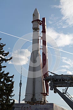 Spacecraft on the launch pad on a Sunny day. Moscow attractions