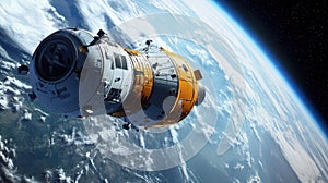 A spacecraft module orbiting Earth, showcasing space exploration technology