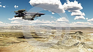 Spacecraft over a desert landscape