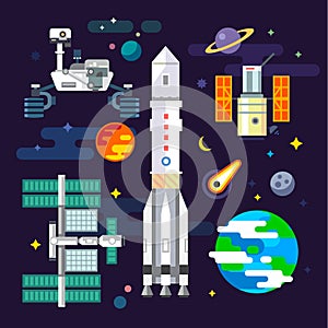 Spacecraft and space industry elements