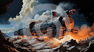 Spacecraft in vibrant expanse. Created with Generative AI