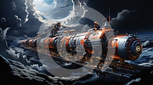 Spacecraft in vibrant expanse. Created with Generative AI