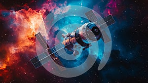 Spacecraft in a Vibrant Nebula Space