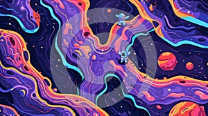 Spaceman and alien planet surface modern cartoon illustration ready for animation of parallax background of game level