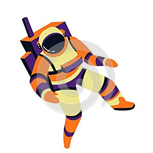 Spaceman with backpack, astronaut in spacesuit and astronautic equipment, isolated character photo