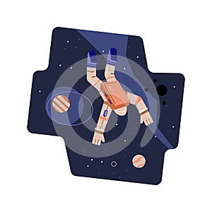 Spaceman in beige suit floating in weightlessness flat style, vector illustration