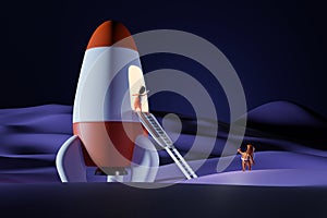 Spaceman captain and little spaceboy in moon. cartoon planet exploration and science. photo