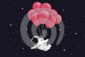 Spaceman fly with many balloons