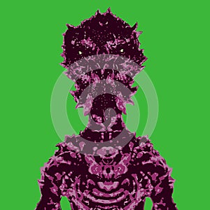 Spaceman invader. Vector illustration on green background.