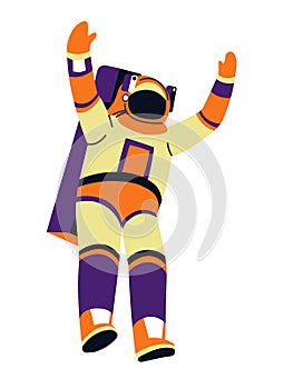 Spaceman isolated character, astronaut and gravity, cosmonaut photo