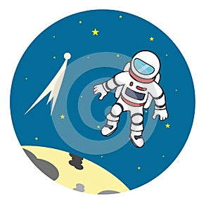 Spaceman in space over the Moon