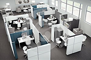 spaces with open and collaborative workspace, with moveable furniture and dividers for privacy