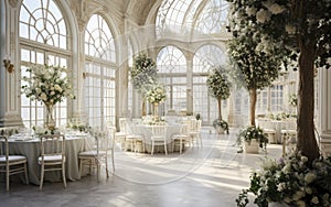Spaces of Splendor. The Artistry of Elegant Ballrooms and Enchanted Gardens Unveiled. Generative AI photo