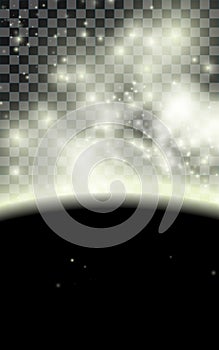 Spacescape with planet and stars on transparent background. Space banner design for flyer, poster, brochure, card cover