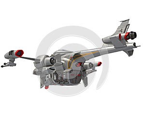 Spaceship 3D rendering on white background