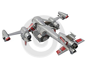 Spaceship 3D rendering on white background