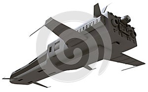 Spaceship 3D rendering on white background