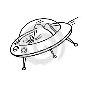 Spaceship with alien outline illustration