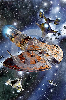 Spaceship battle cruiser assault