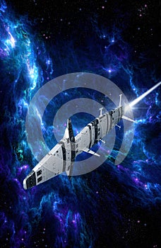 Spaceship and blue nebula