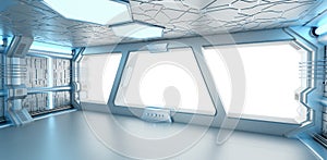 Spaceship blue and white interior 3D rendering