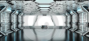 Spaceship blue and white interior 3D rendering