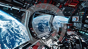 The spaceship cockpit view.AI generated image