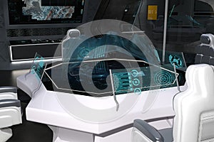 Spaceship control lab. 3D Rendering-Illustration.