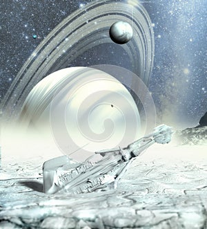 Spaceship crashed on ice planet