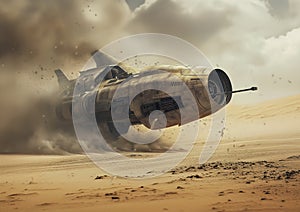 spaceship desert smoke coming out promotional solo sank action heroic compositing raider flying machinery