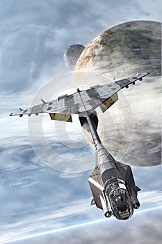 Spaceship fighter and planets