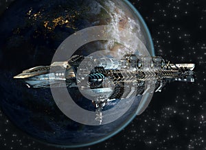 Spaceship fleet leaving Earth