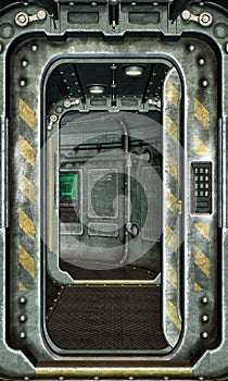 Spaceship hatch and corridor background photo