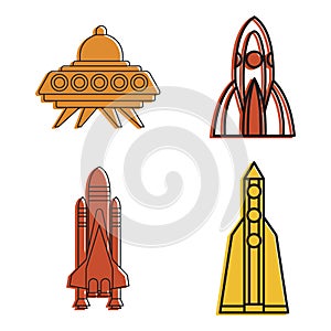 Spaceship icon set, color outline style
