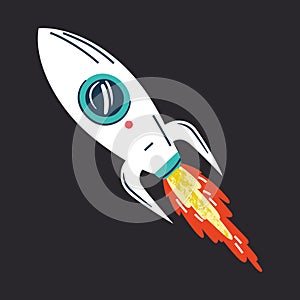 Spaceship icon, vector illustration of space shuttle on dark background, cartoon rocket, science symbol, explore