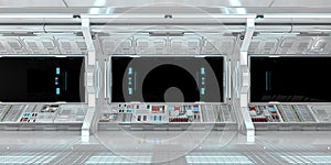 Spaceship interior with view on black window 3D rendering