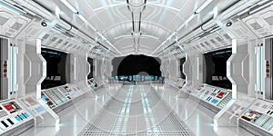 Spaceship interior with view on black window 3D rendering