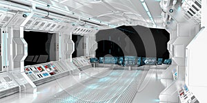 Spaceship interior with view on black window 3D rendering