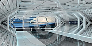 Spaceship interior with view on Earth 3D rendering elements of t