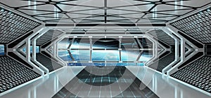 Spaceship interior with view on Earth 3D rendering elements of t