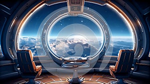 Spaceship observatory with large windows. Generative AI