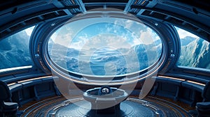 Spaceship observatory with large windows. Generative AI