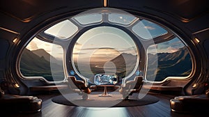 Spaceship observatory with large windows. Generative AI