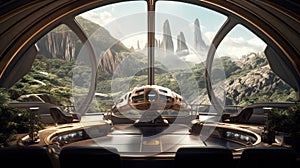 Spaceship observatory with large windows. Generative AI