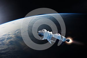 Spaceship Orion on low-orbit of Earth. Artemis space program. Elements of this image furnished by NASA