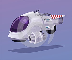 Spaceship in outer space. Cartoon vector illustration.