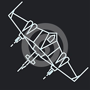 Spaceship outline, linear flying rocket vector