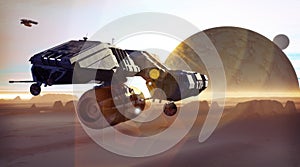 Spaceship and planet