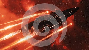 Spaceship in Red Nebula, Sci-fi Flight